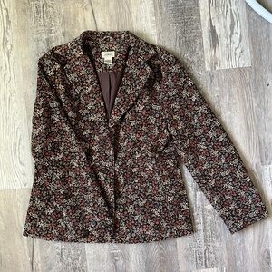 LL Bean corduroy brown floral three button blazer- size 8 petite